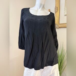 Banana Republic Black Silk Tunic Sheet Back Balloon Sleeves XS
